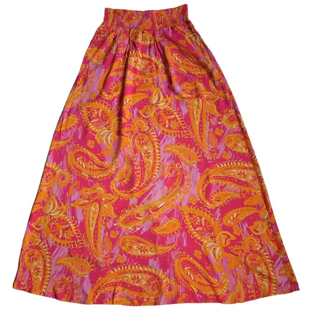 Coco Bianco Boho Maxi Skirt S Yellow, Fuchsia, Pink, Orange Paisley Floral Long